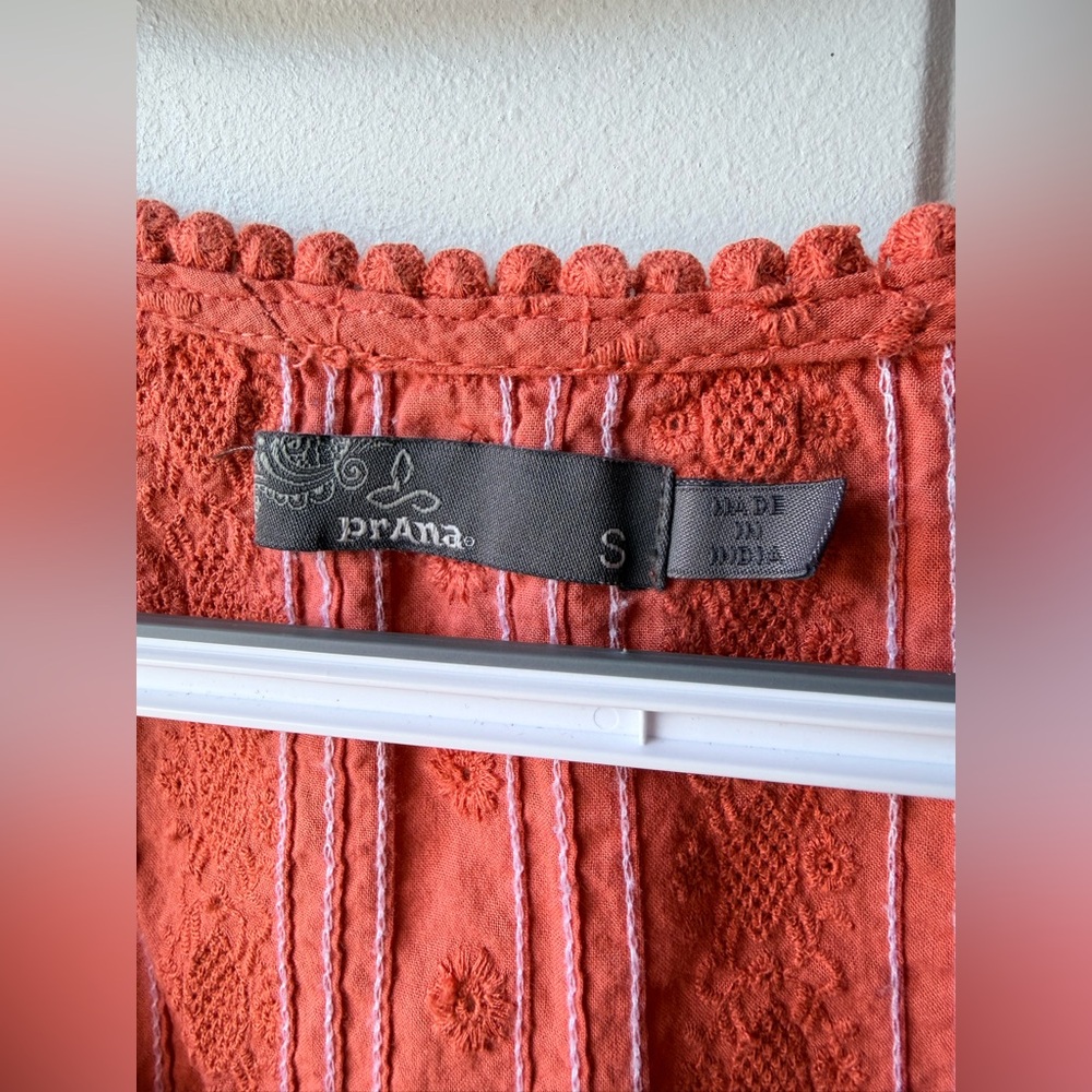PrAna Coral Eyelet Sleeveless Tank Top Boho Tiered Cotton Women’s Small - Picture 3 of 6